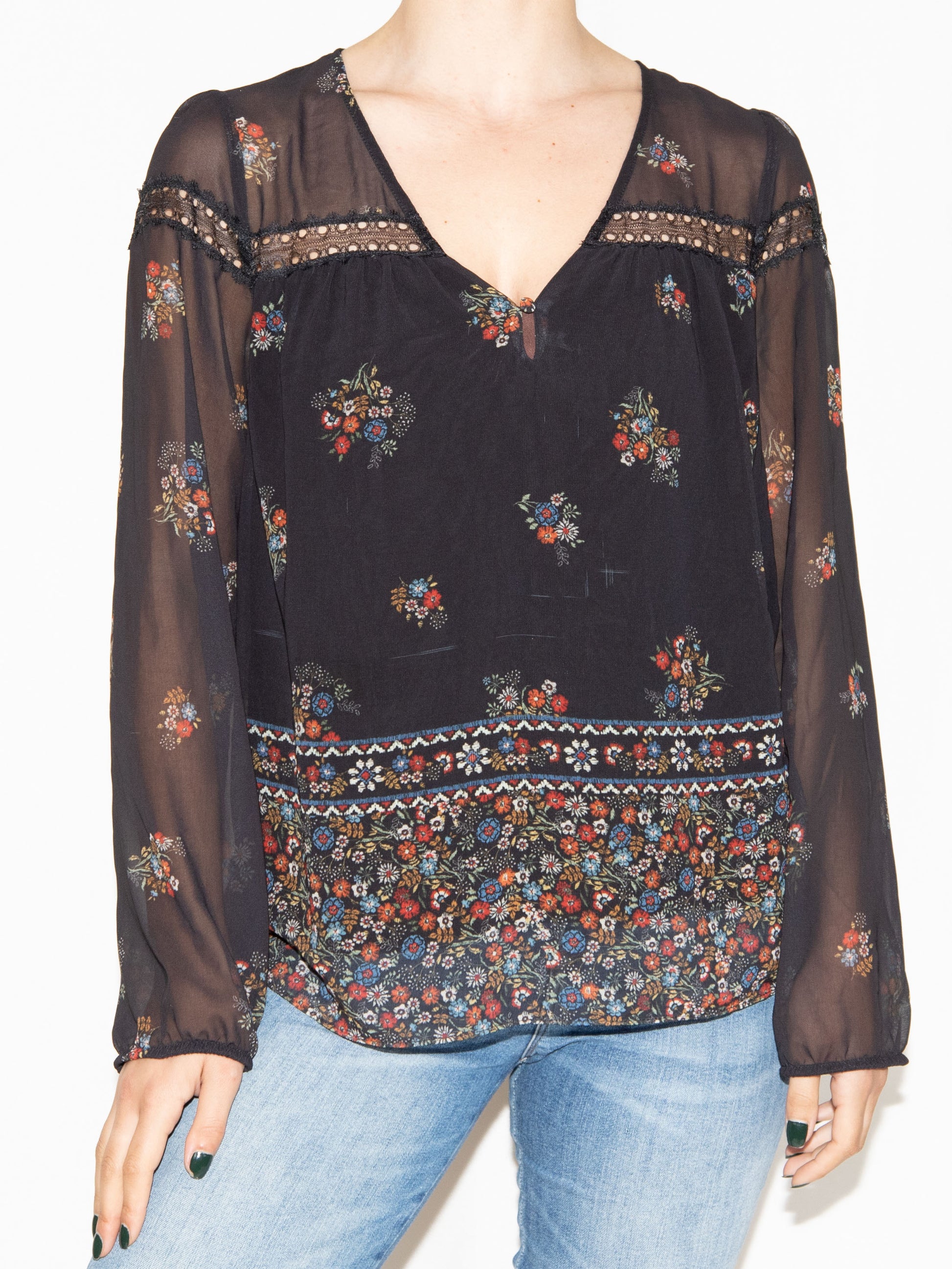 Black Floral Nafnaf Blouse-38 Excellent / Nafnaf / 38