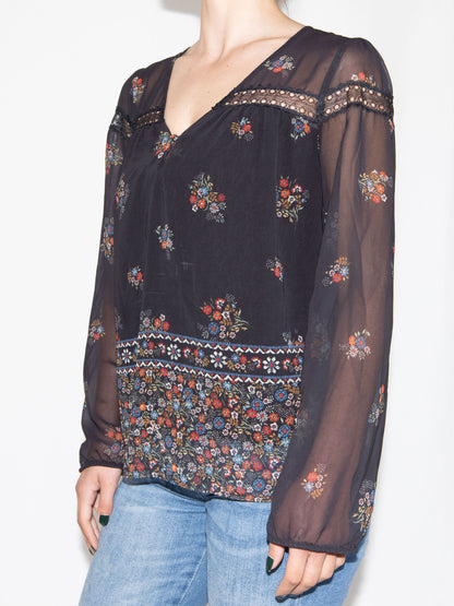 Black Floral Nafnaf Blouse-38 Excellent / Nafnaf / 38