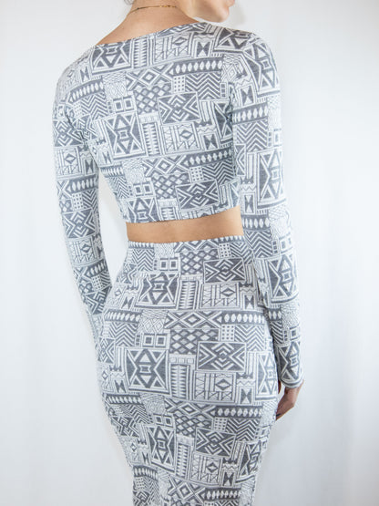 Printed Kako Suit Crop Top-S