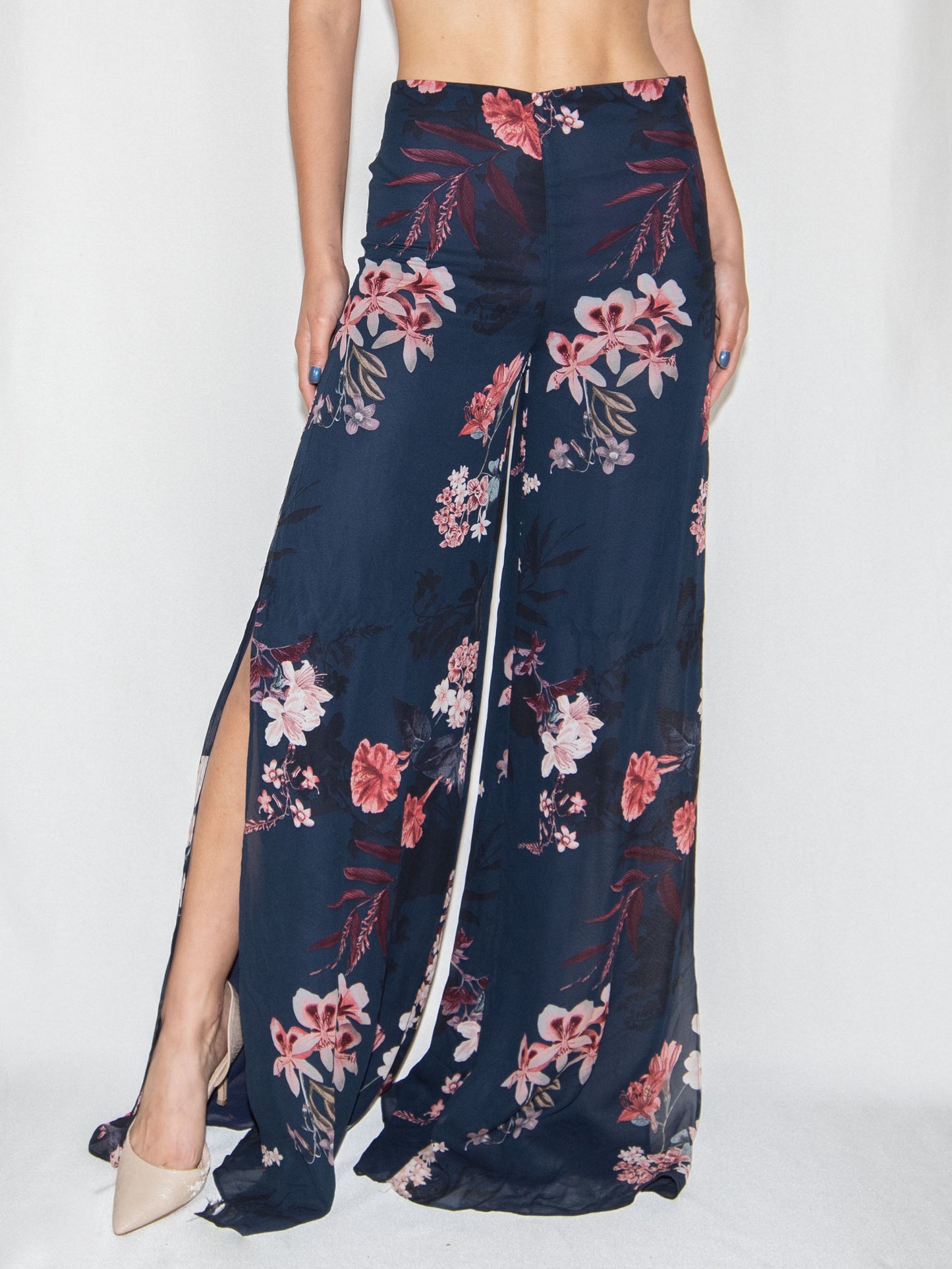 Blue Floral Zara Wide Leg Trousers-Xs Brand New / Zara / XS