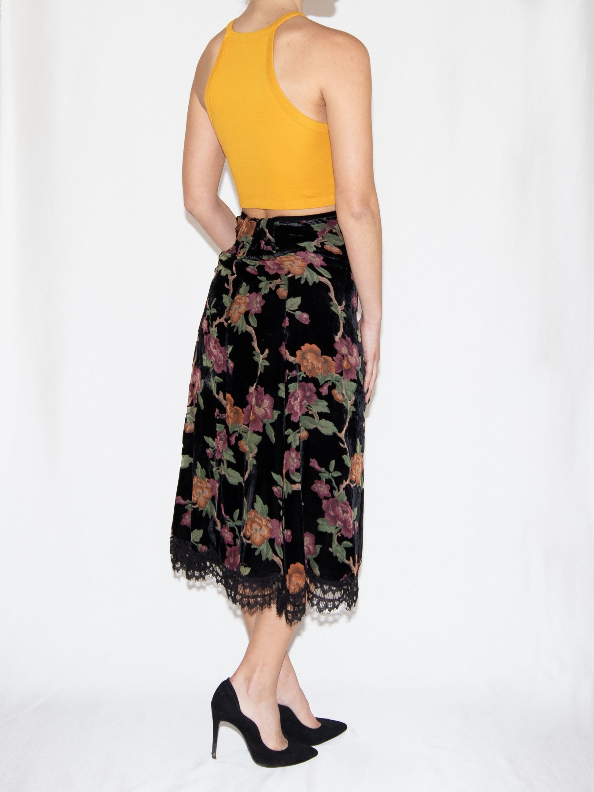 Black & Pink Floral Midi Skirt-S Brand New / - / S