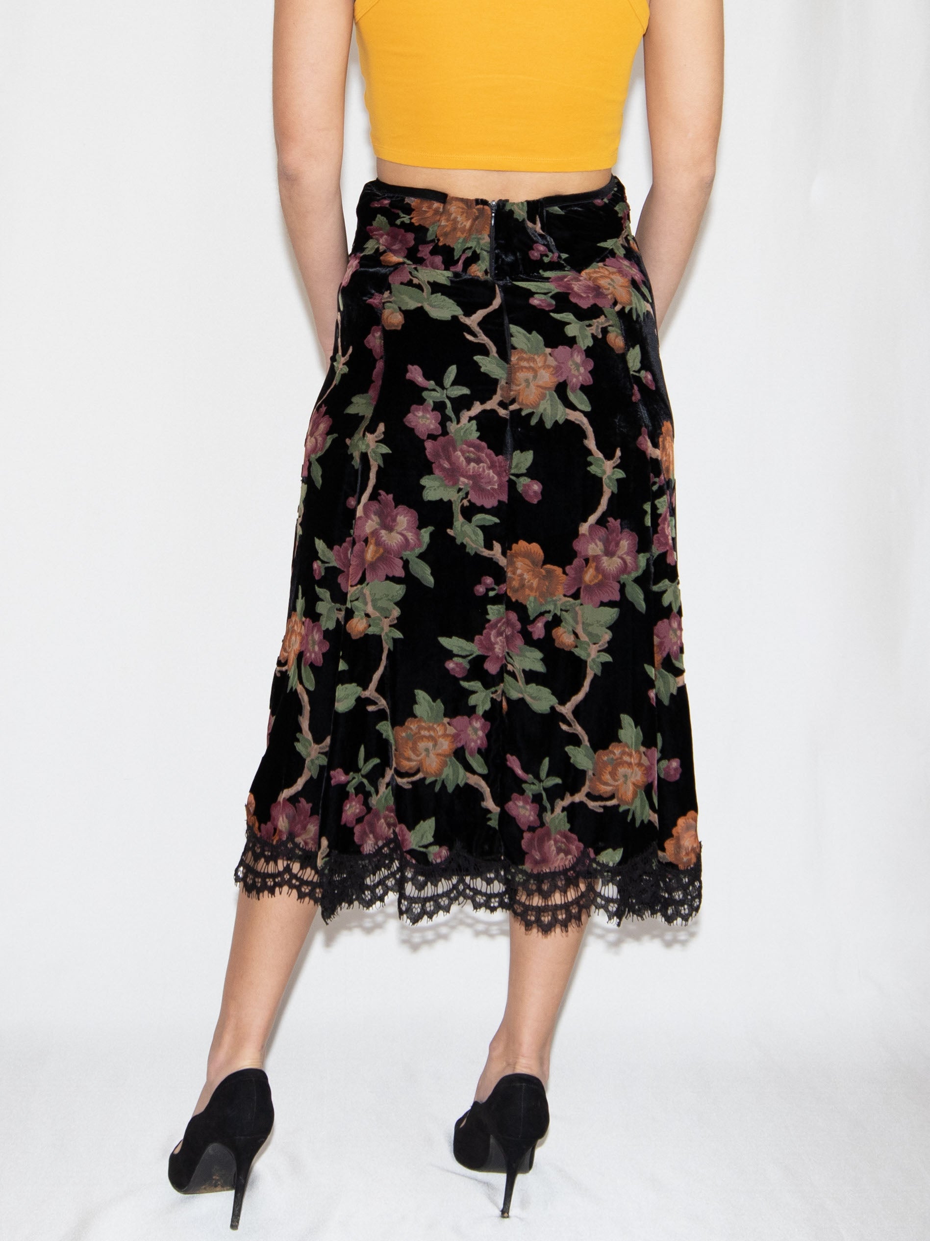 Black & Pink Floral Midi Skirt-S Brand New / - / S