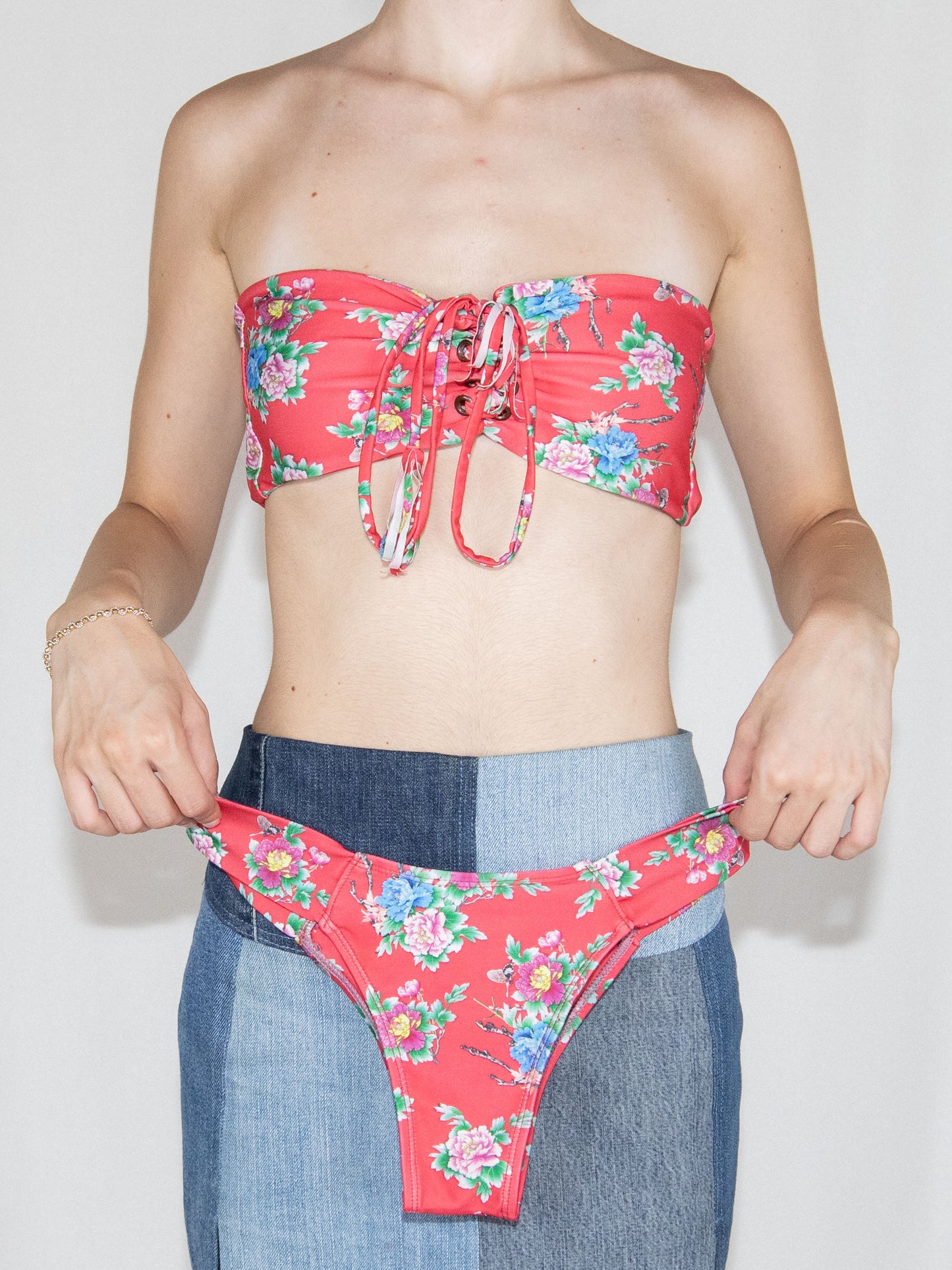 Red Floral Two-Piece Swimwear-S Excellent / - / S